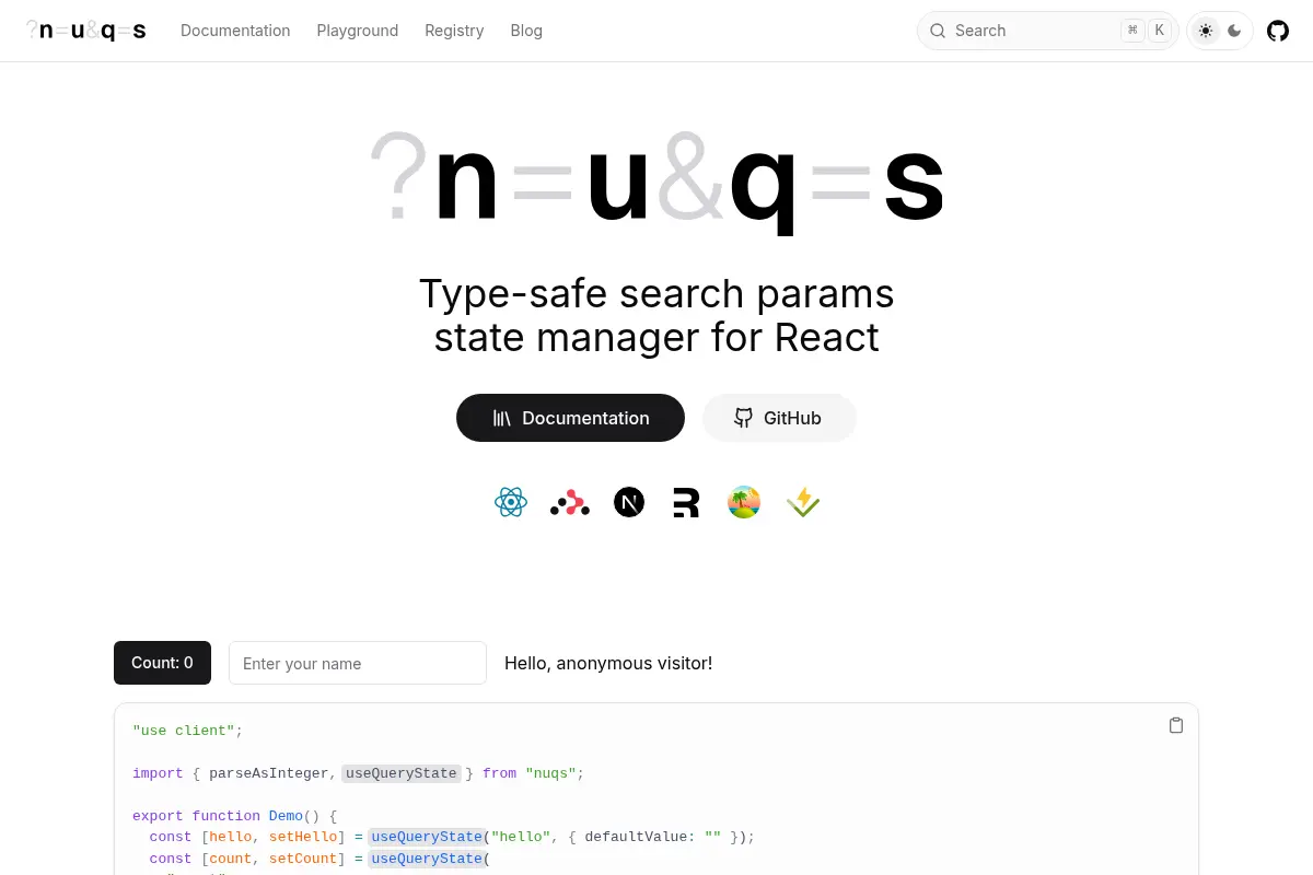 nuqs | Type-safe search params state management for React
