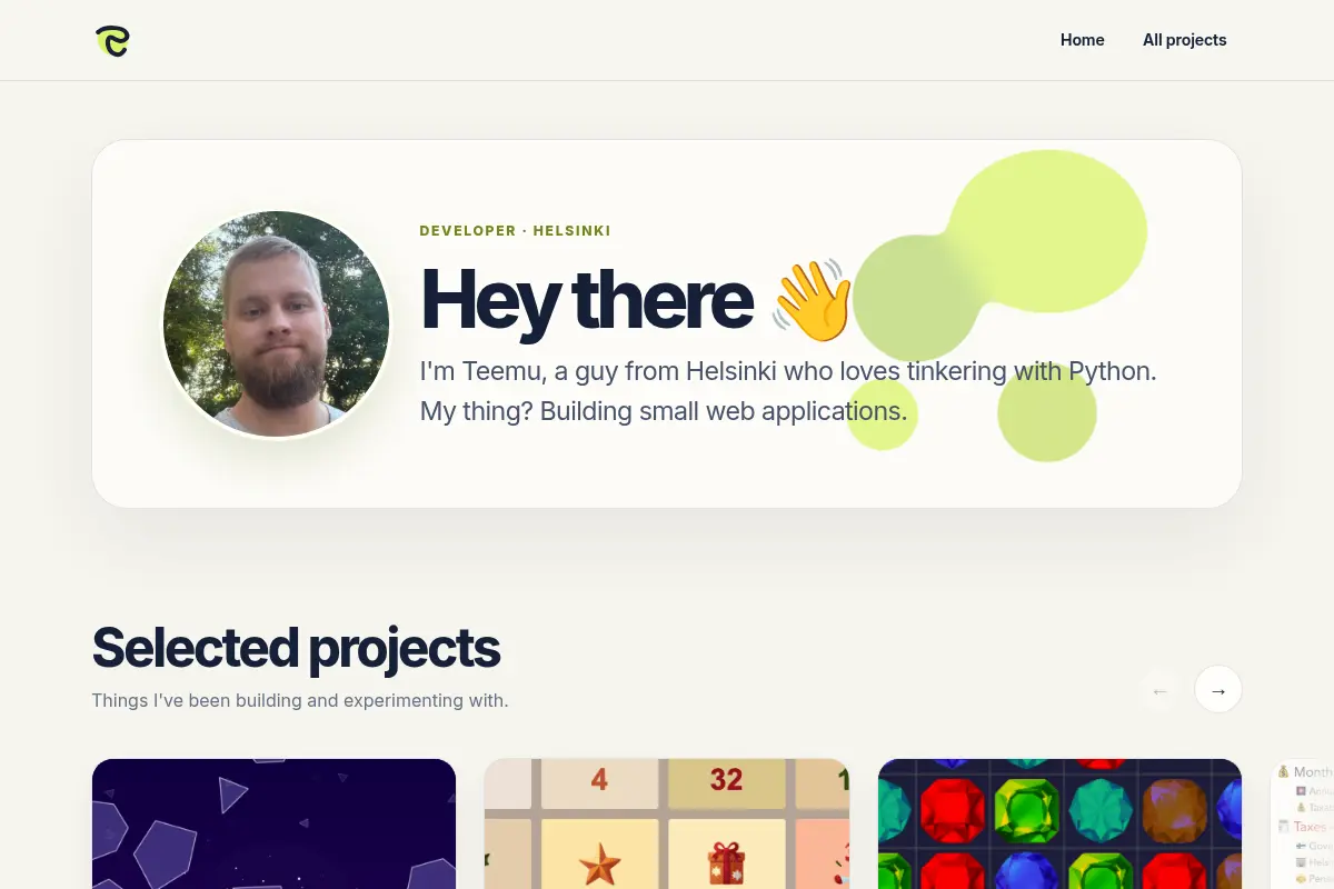 Teemu - Python developer in Helsinki building mini websites