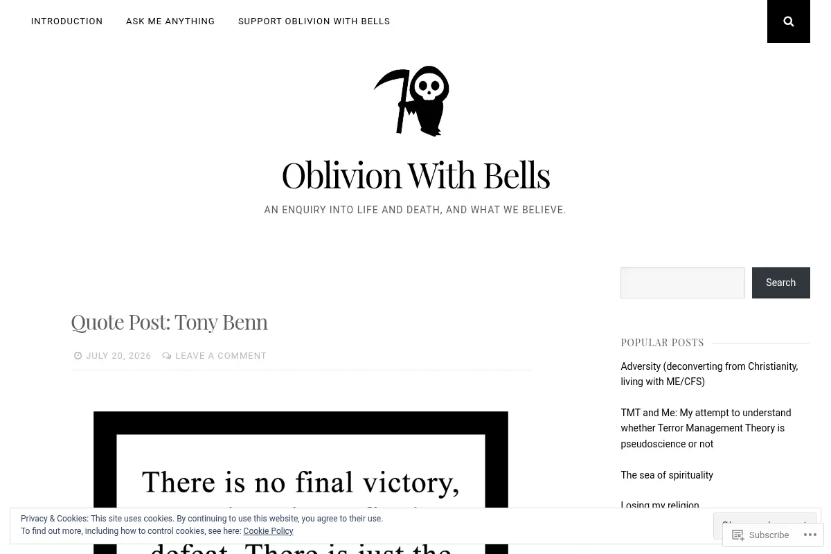 Oblivion With Bells – An enquiry into life and death, and what we believe.