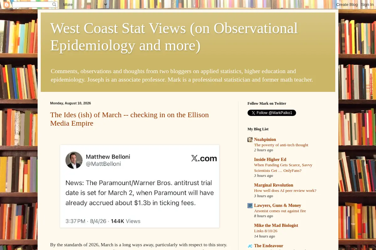 West Coast Stat Views (on Observational Epidemiology and more)