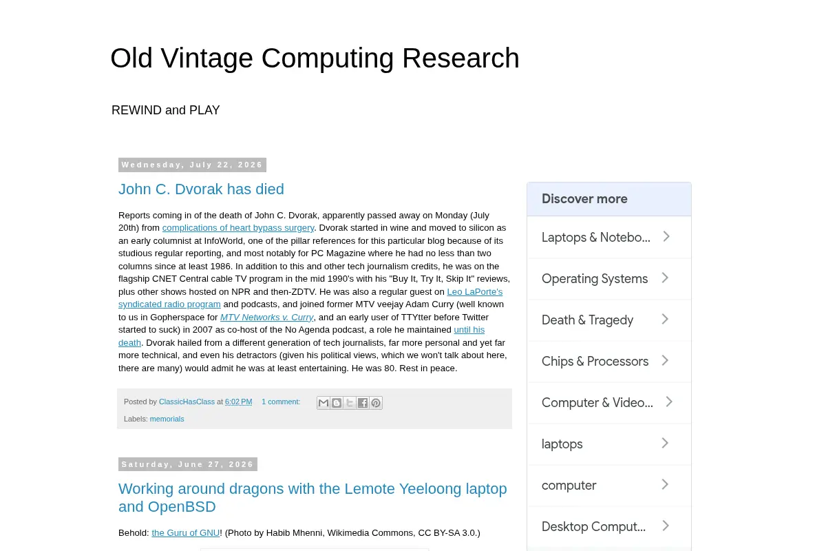Old Vintage Computing Research