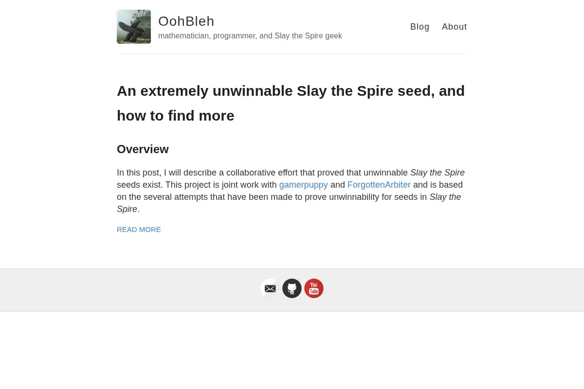 OohBleh – mathematician, programmer, and Slay the Spire geek