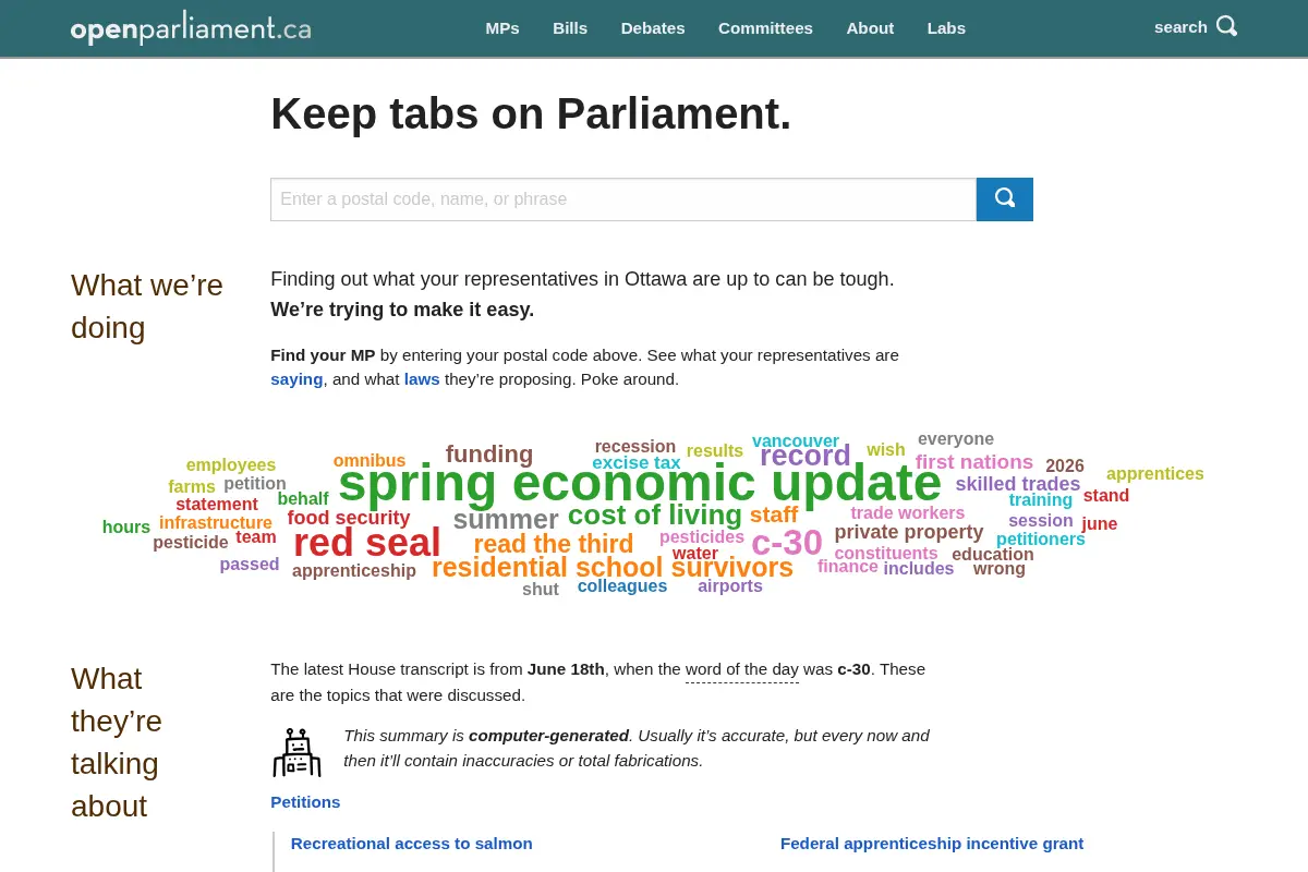 Keeping tabs on Canada’s Parliament