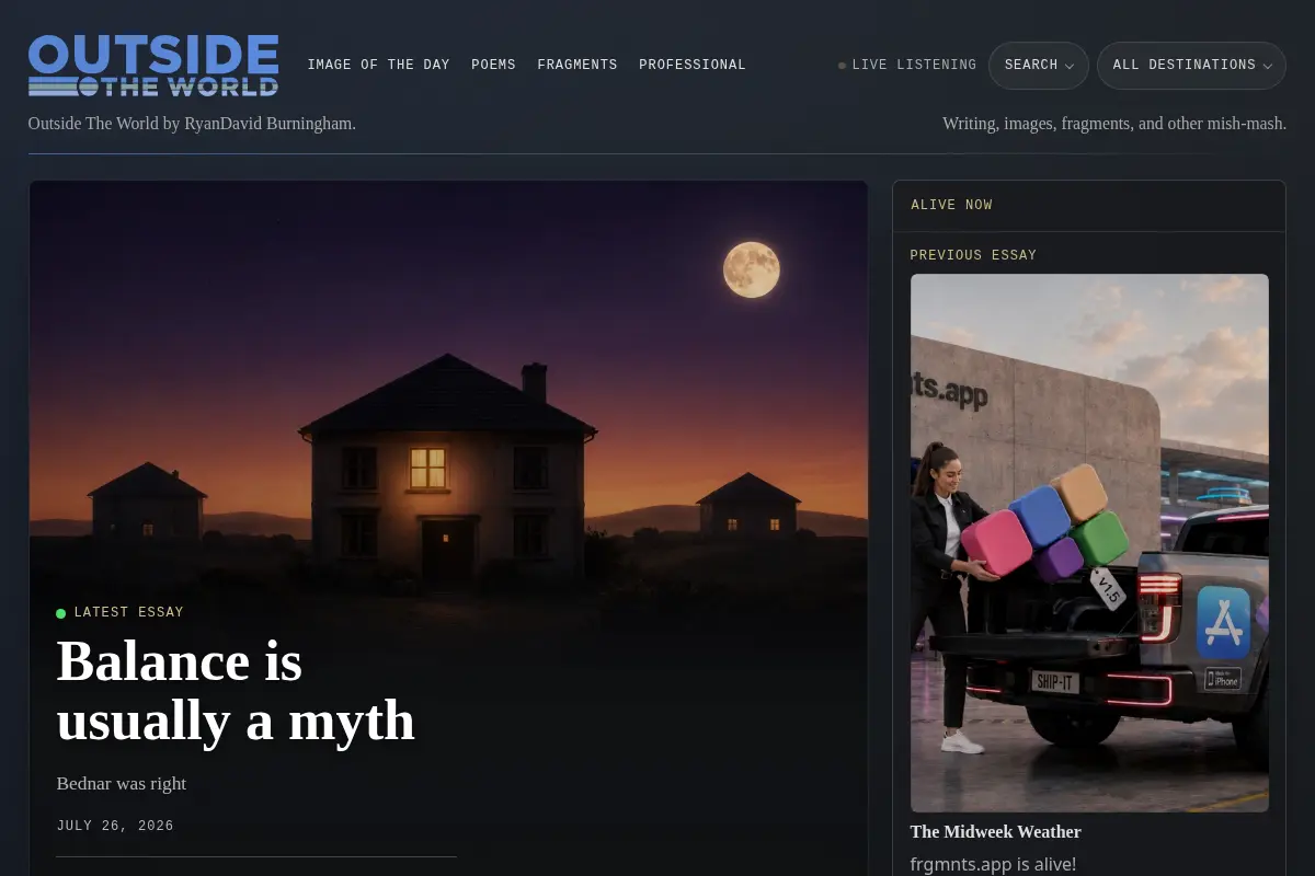 Outside The World — Writing, Images, Fragments, and Work