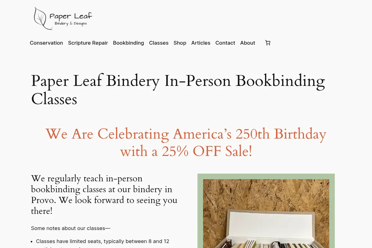 Paper Leaf Bindery In-Person Bookbinding Classes