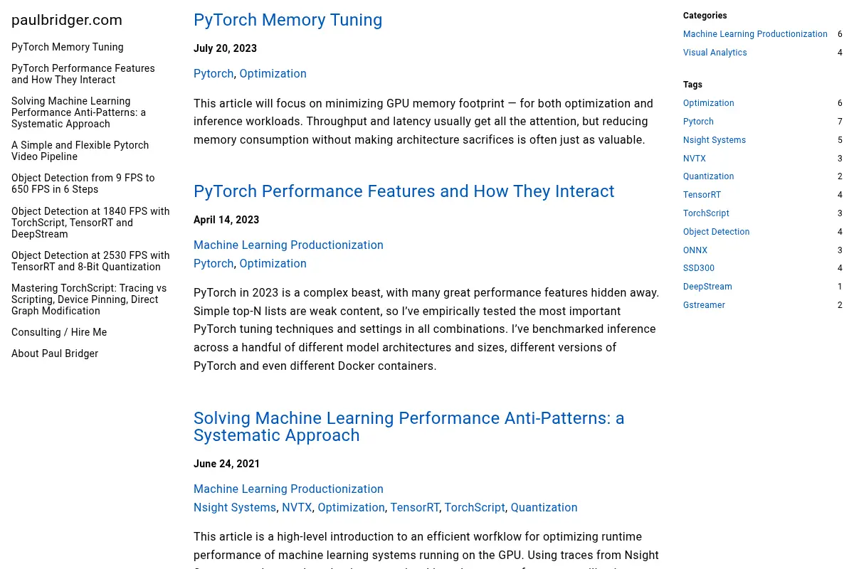 Paul Bridger's Machine Learning Articles