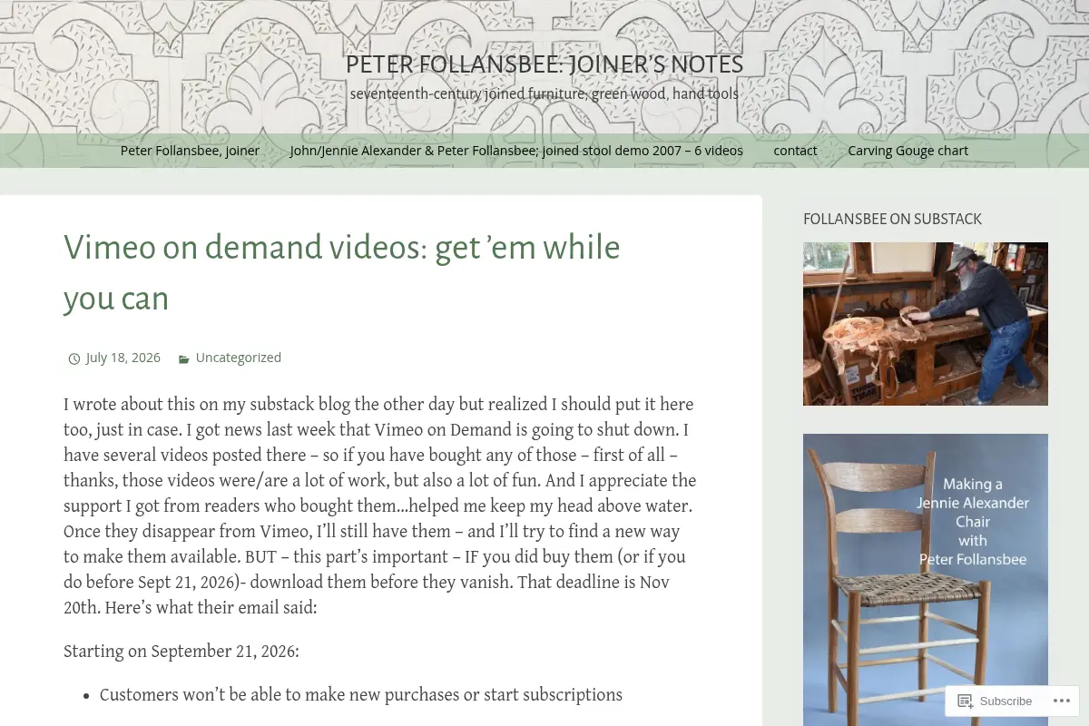 PETER FOLLANSBEE: JOINER’S NOTES
