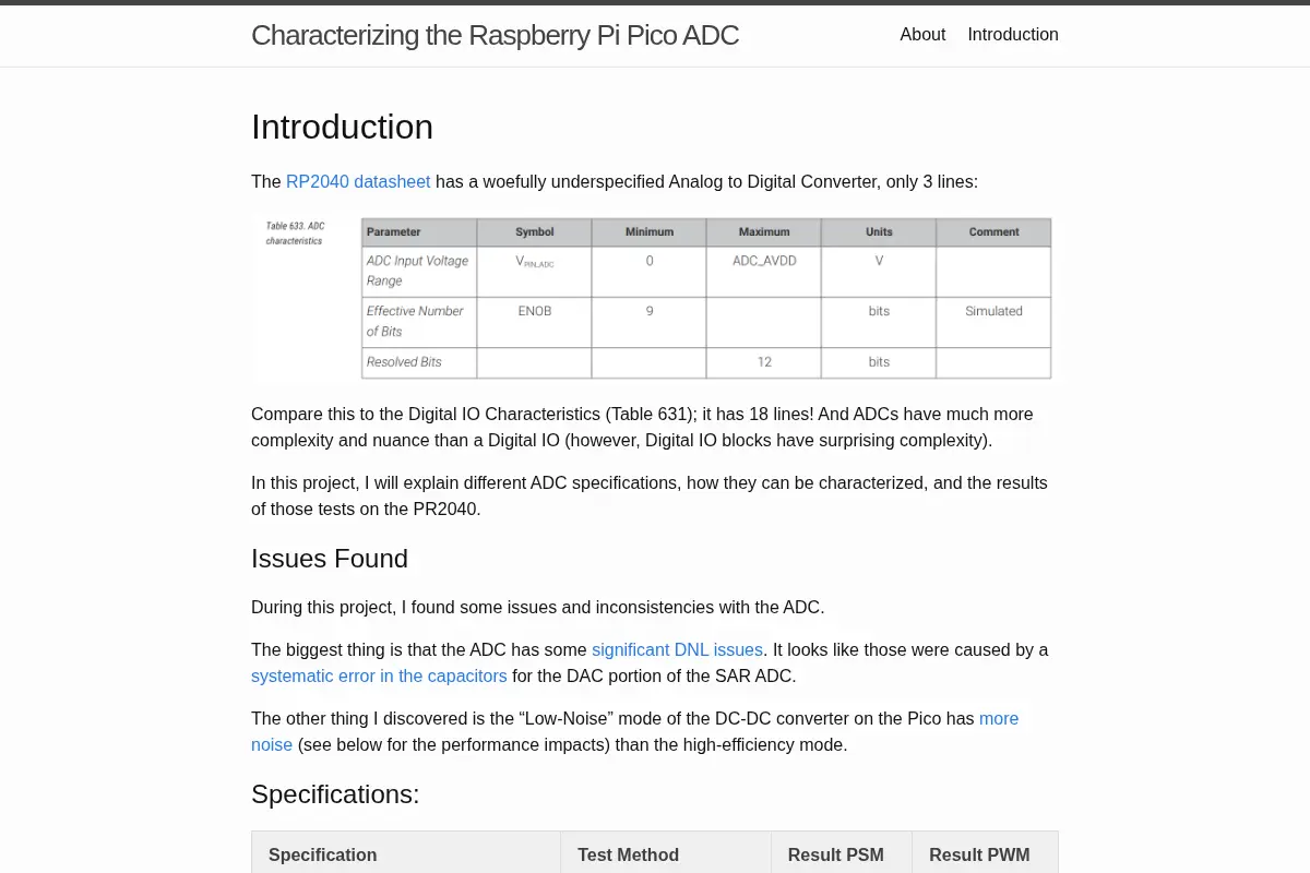 Characterizing the Raspberry Pi Pico ADC
