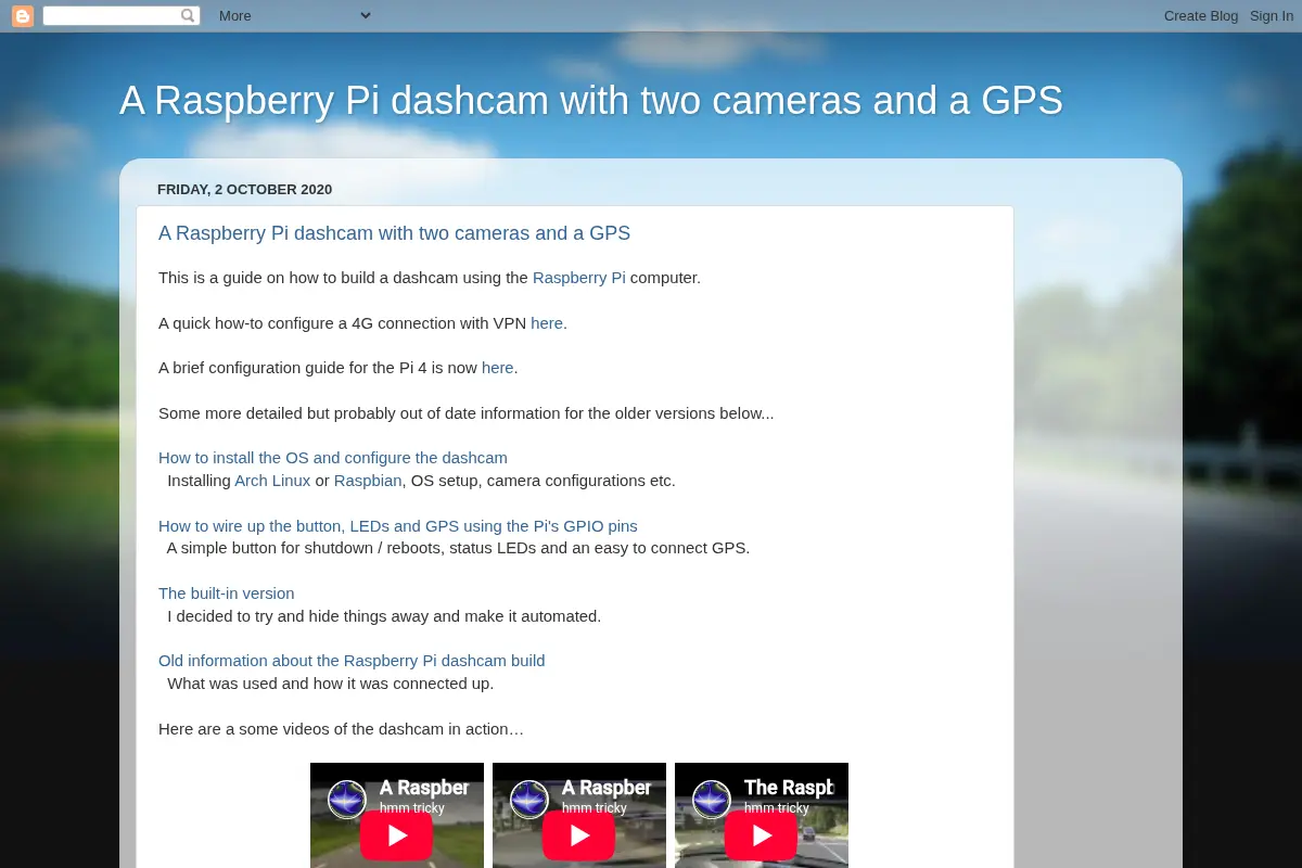 A Raspberry Pi dashcam with two cameras and a GPS