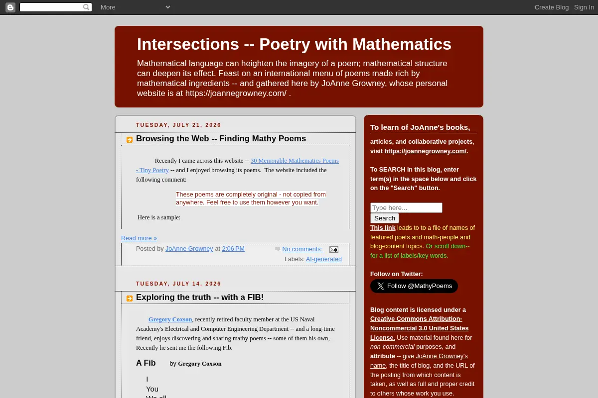 Intersections -- Poetry with Mathematics