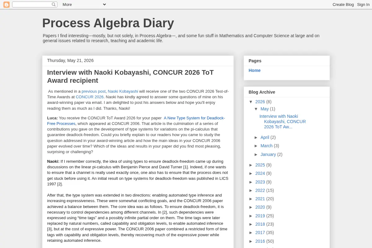 Process Algebra Diary