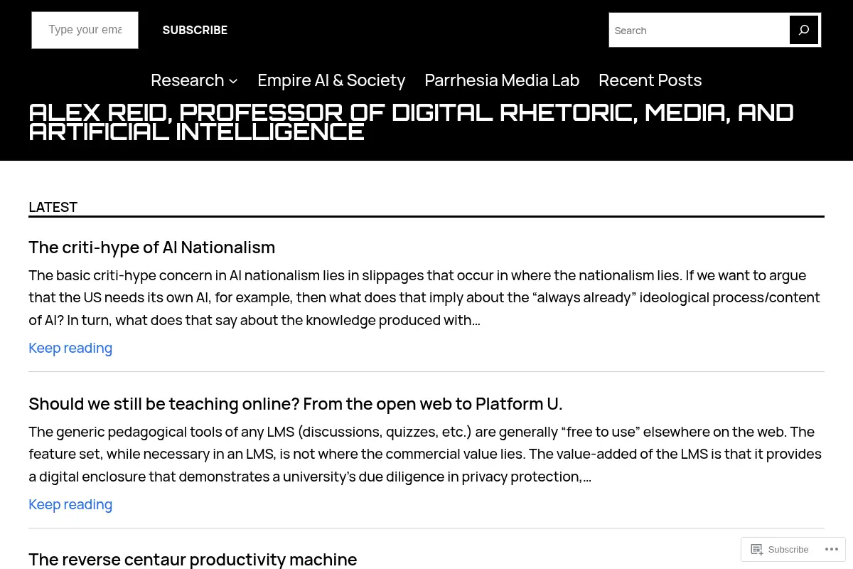 Alex Reid, Professor of Digital Rhetoric, Media, and Artificial Intelligence