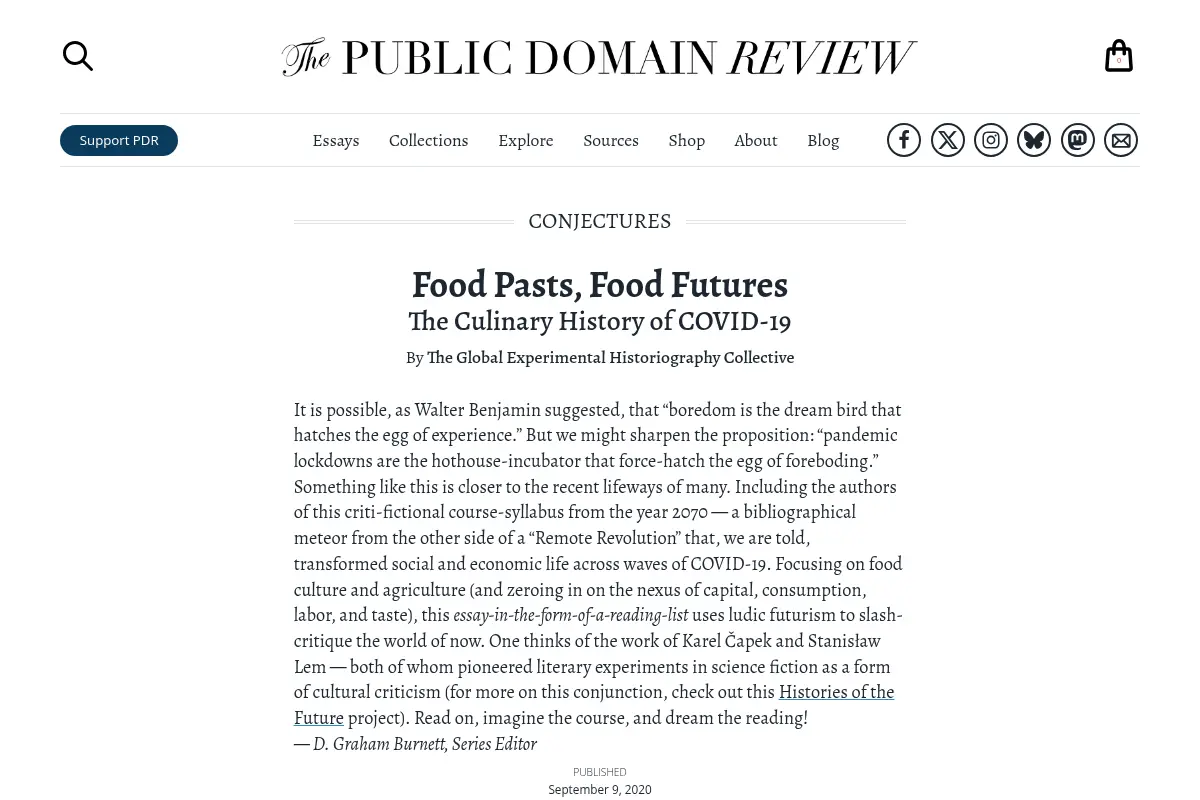 Food Pasts, Food Futures: The Culinary History of COVID-19