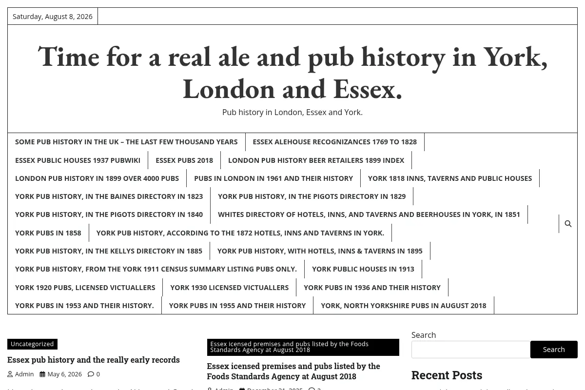 Time for a real ale and pub history in York, London and Essex.