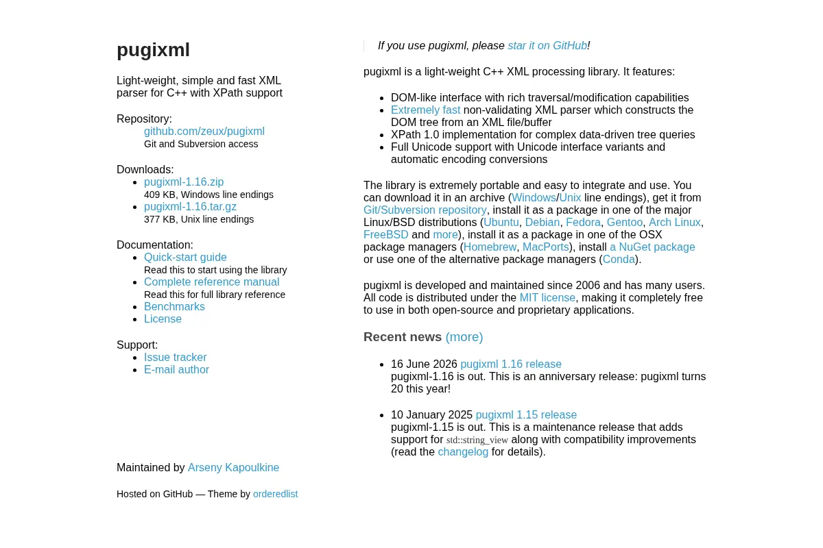 pugixml: Light-weight C++ XML Processing Library