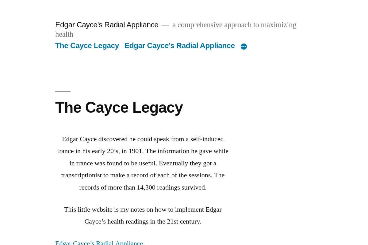 The Cayce Legacy - Edgar Cayce's Radial Appliance