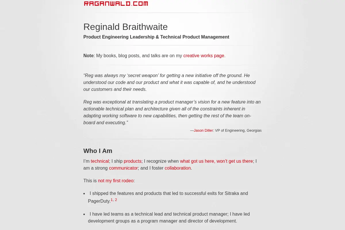 Reginald Braithwaite - Product Engineering Leadership & Technical Product Management