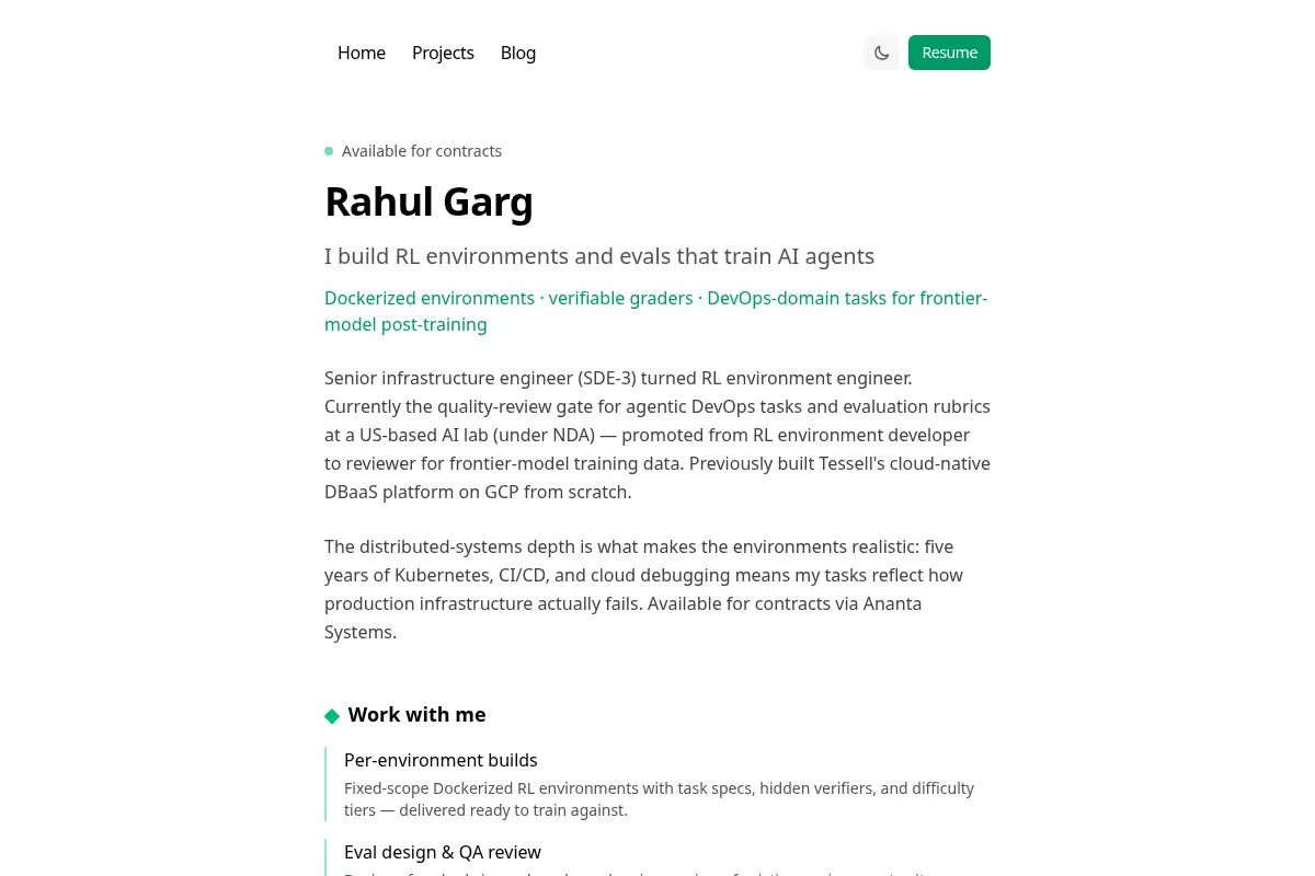 Rahul Garg | RL Environments & AI Evals
