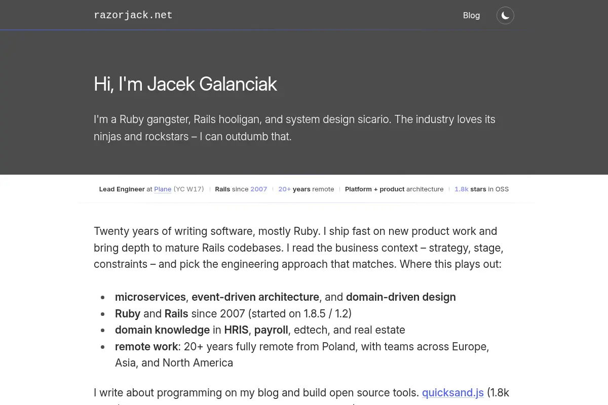 Jacek Galanciak: Ruby/Rails developer, software architect