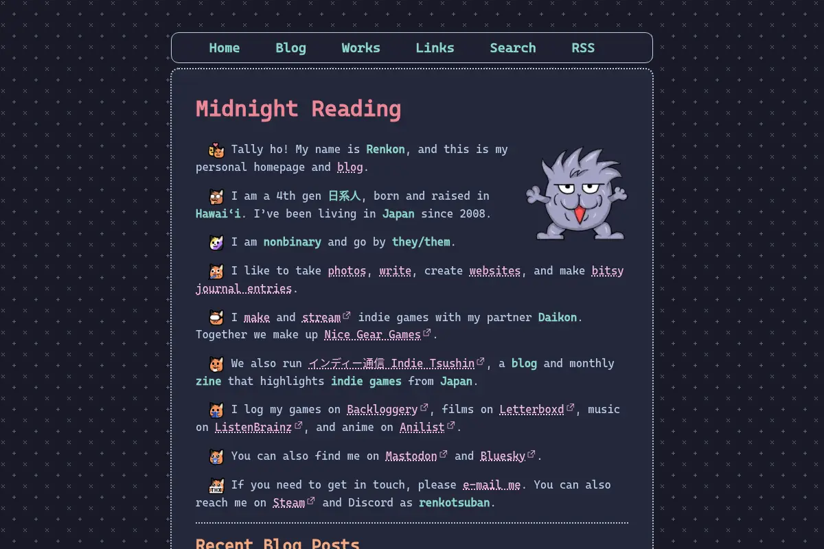 Midnight Reading: Renkon's personal blog