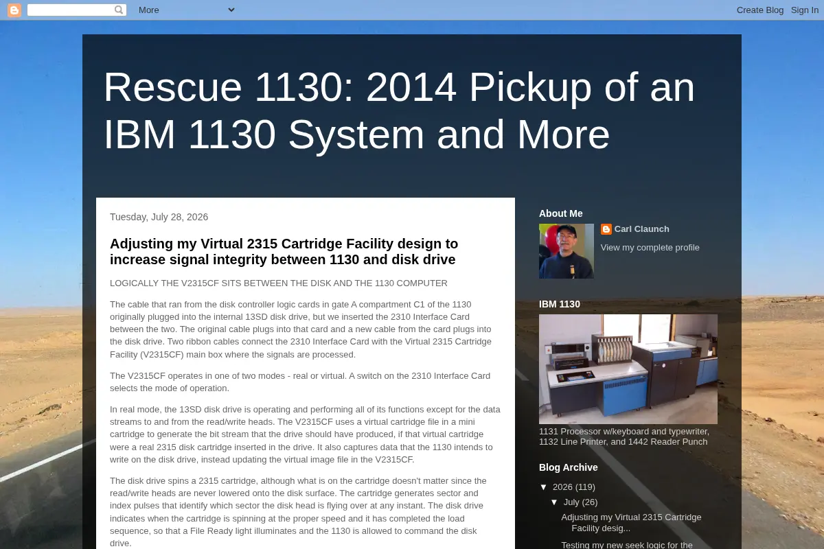 Rescue 1130: 2014 Pickup of an IBM 1130 System and More