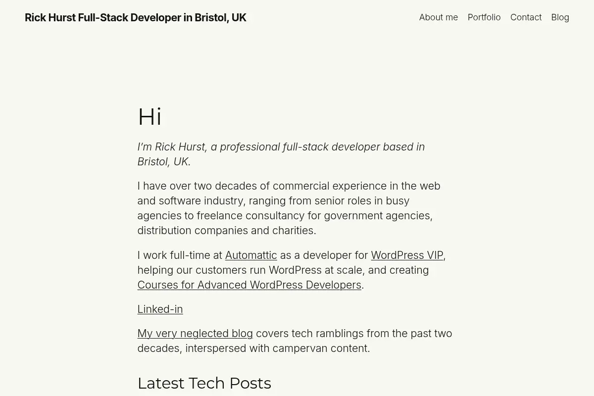 Rick Hurst Full-Stack Developer in Bristol, UK