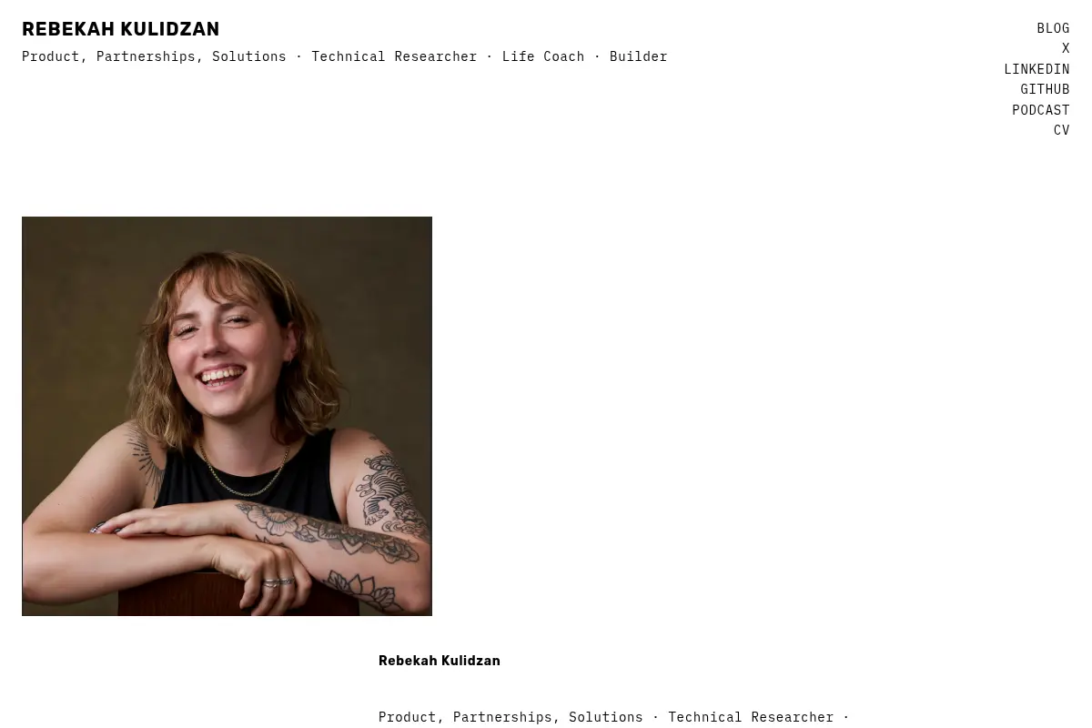 Rebekah Kulidzan – Product, Partnerships, Solutions · Technical Researcher · Life Coach · Builder