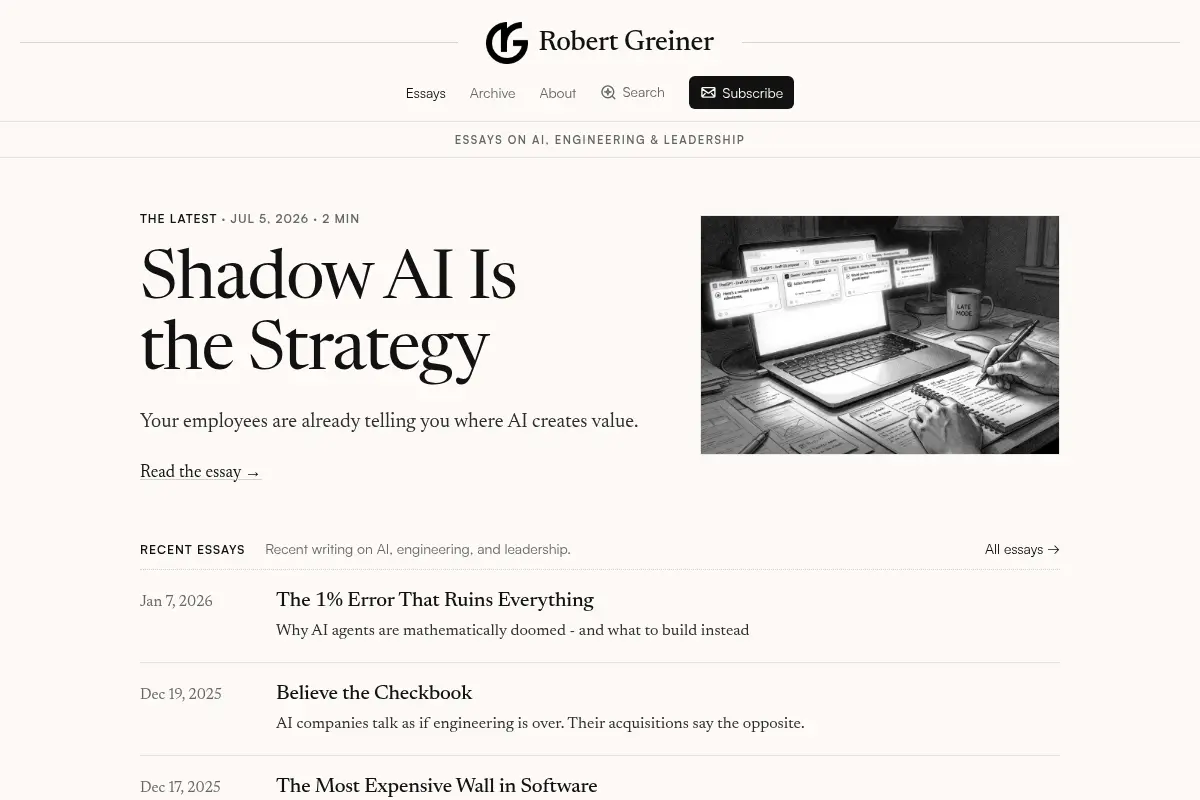 Robert Greiner · Essays on AI, Engineering & Leadership