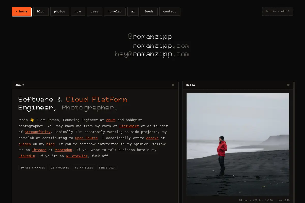 Roman Zipp · Software & Cloud Platform Engineer, Photographer