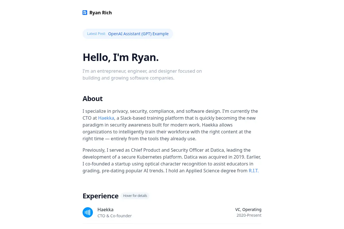 Ryan Rich | Entrepreneur, Engineer, and Designer | rrich.io
