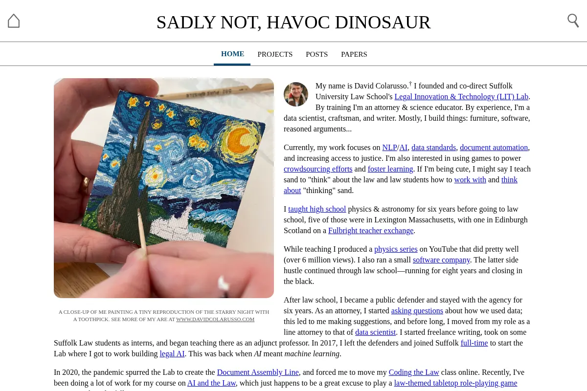 Sadly Not, Havoc Dinosaur: a personal website of David Anthony Colarusso