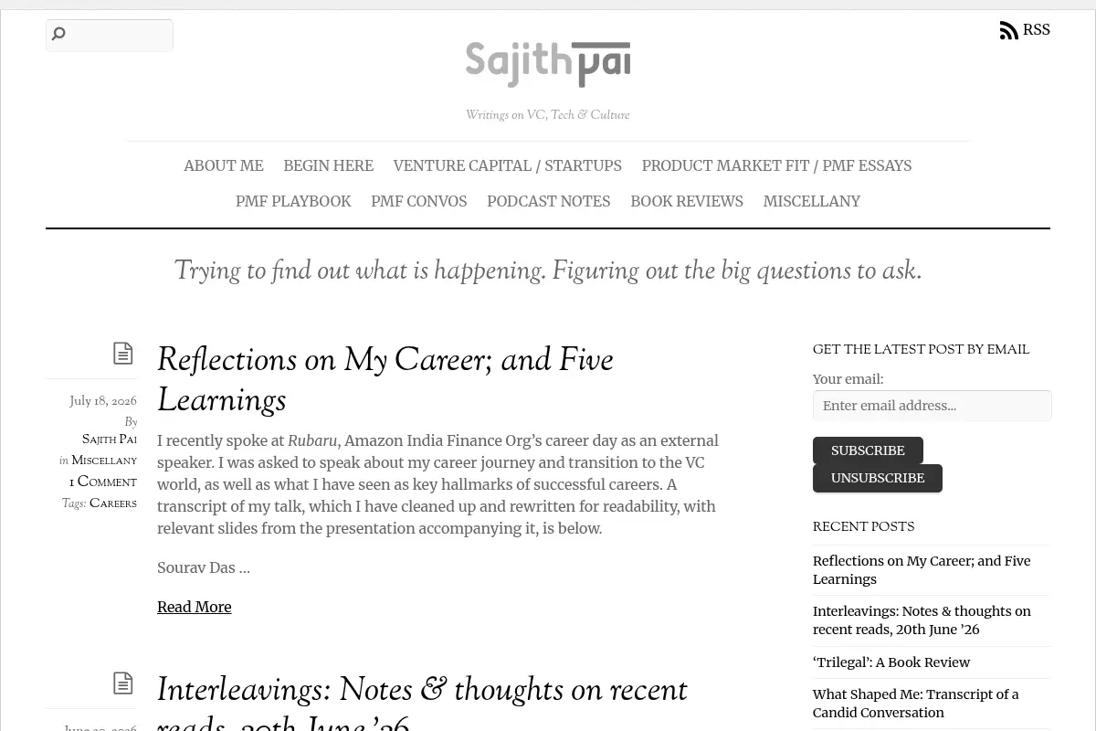 Sajith Pai - Writings on VC, Tech & Culture