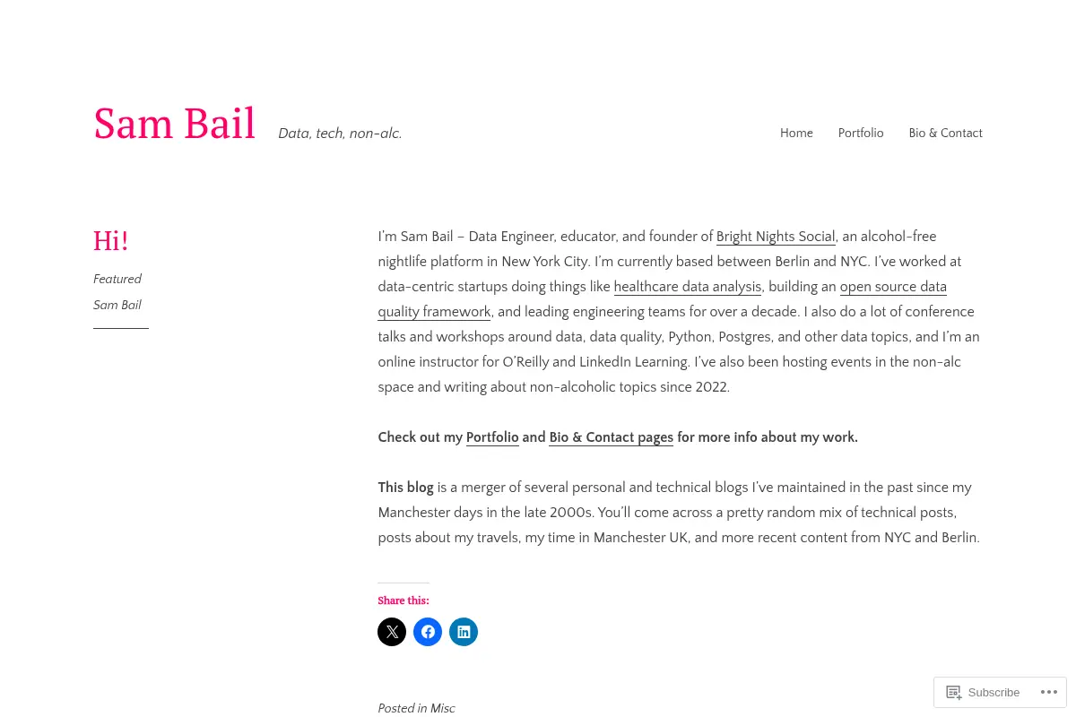 Sam Bail – Data, tech, non-alc.