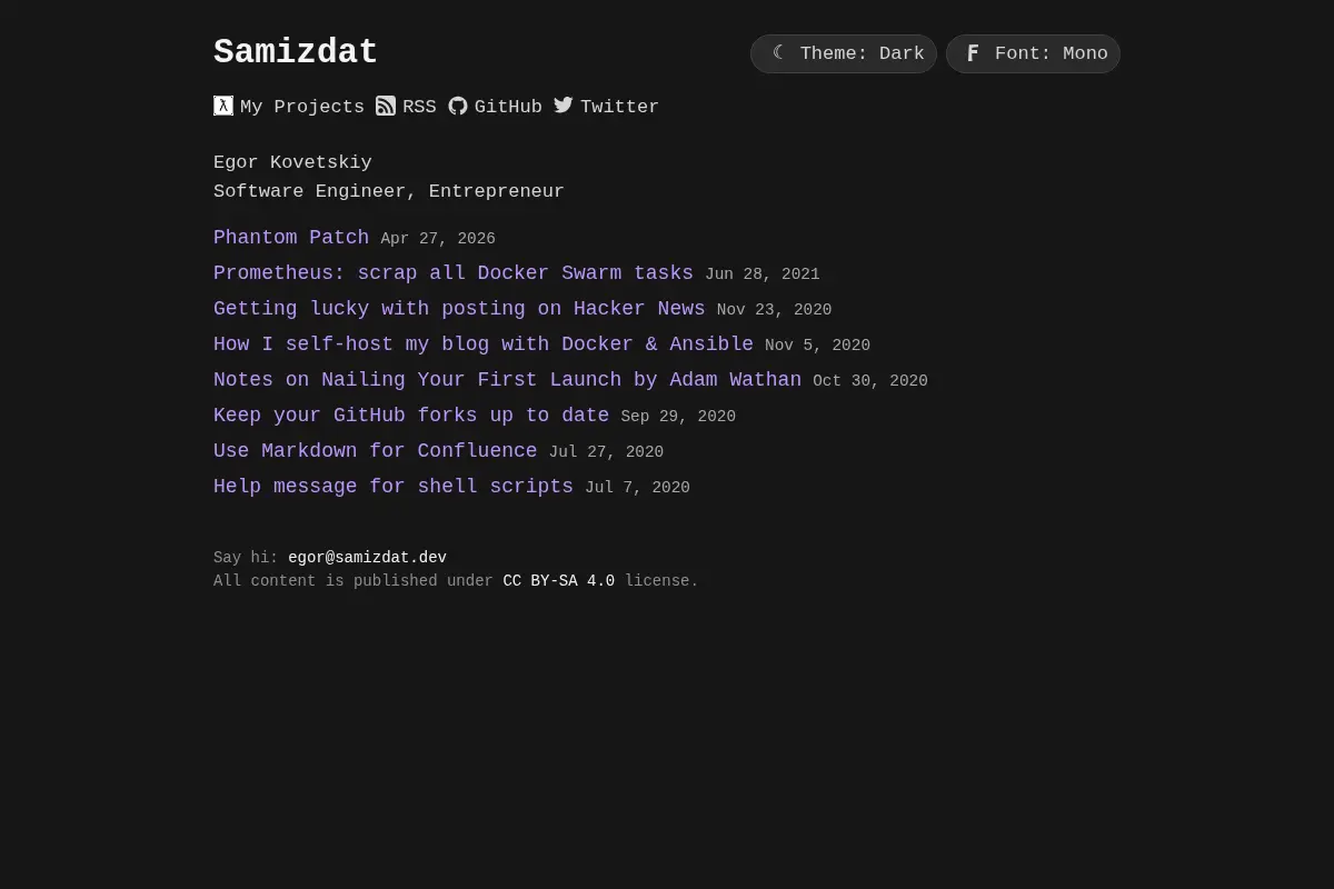 Samizdat blog by Egor Kovetskiy