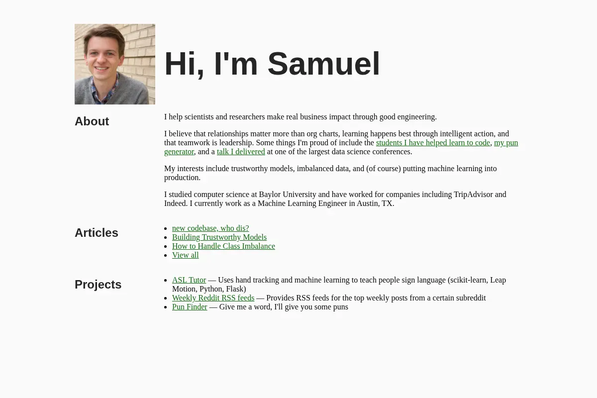 Samuel Taylor - Data Scientist in Austin, TX - Machine Learning, Backend Development, Data Science