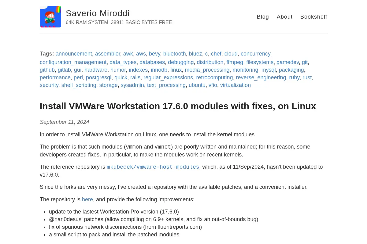 Saverio Miroddi – 64K RAM SYSTEM  38911 BASIC BYTES FREE