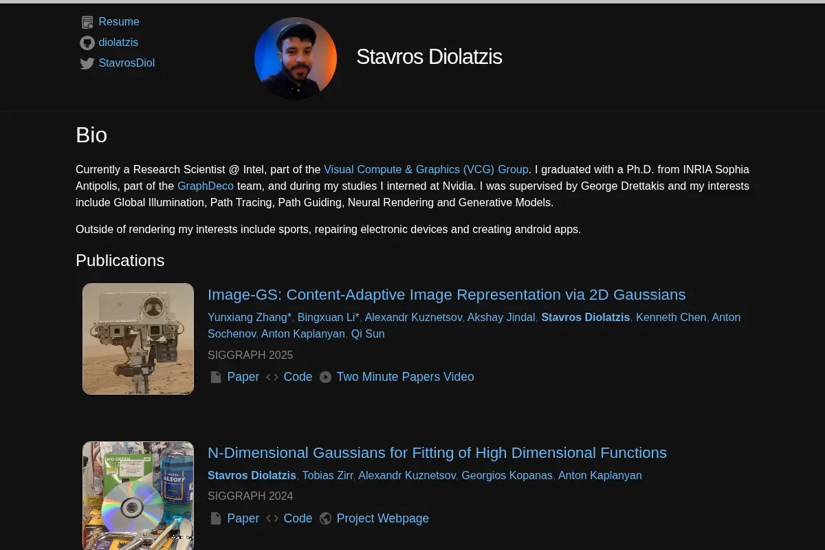 Stavros Diolatzis | Research Scientist @ Intel