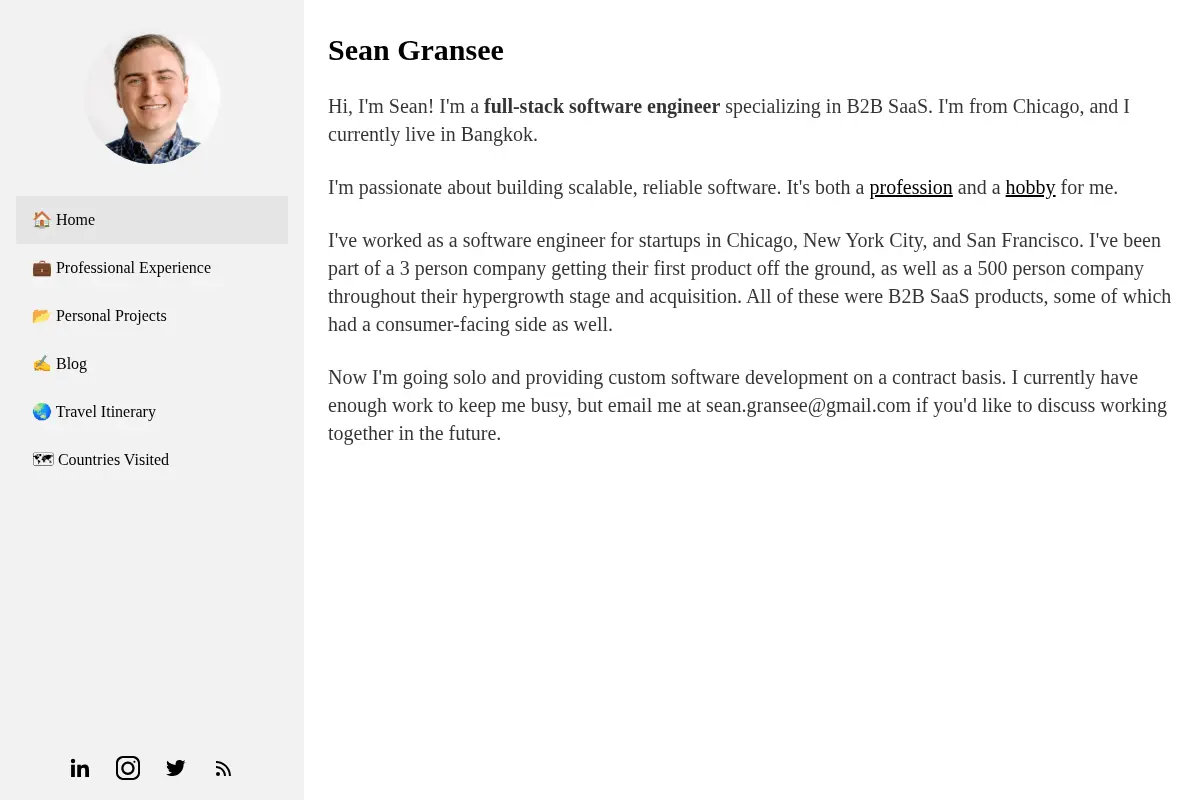 Sean Gransee | Full-stack Software Engineer