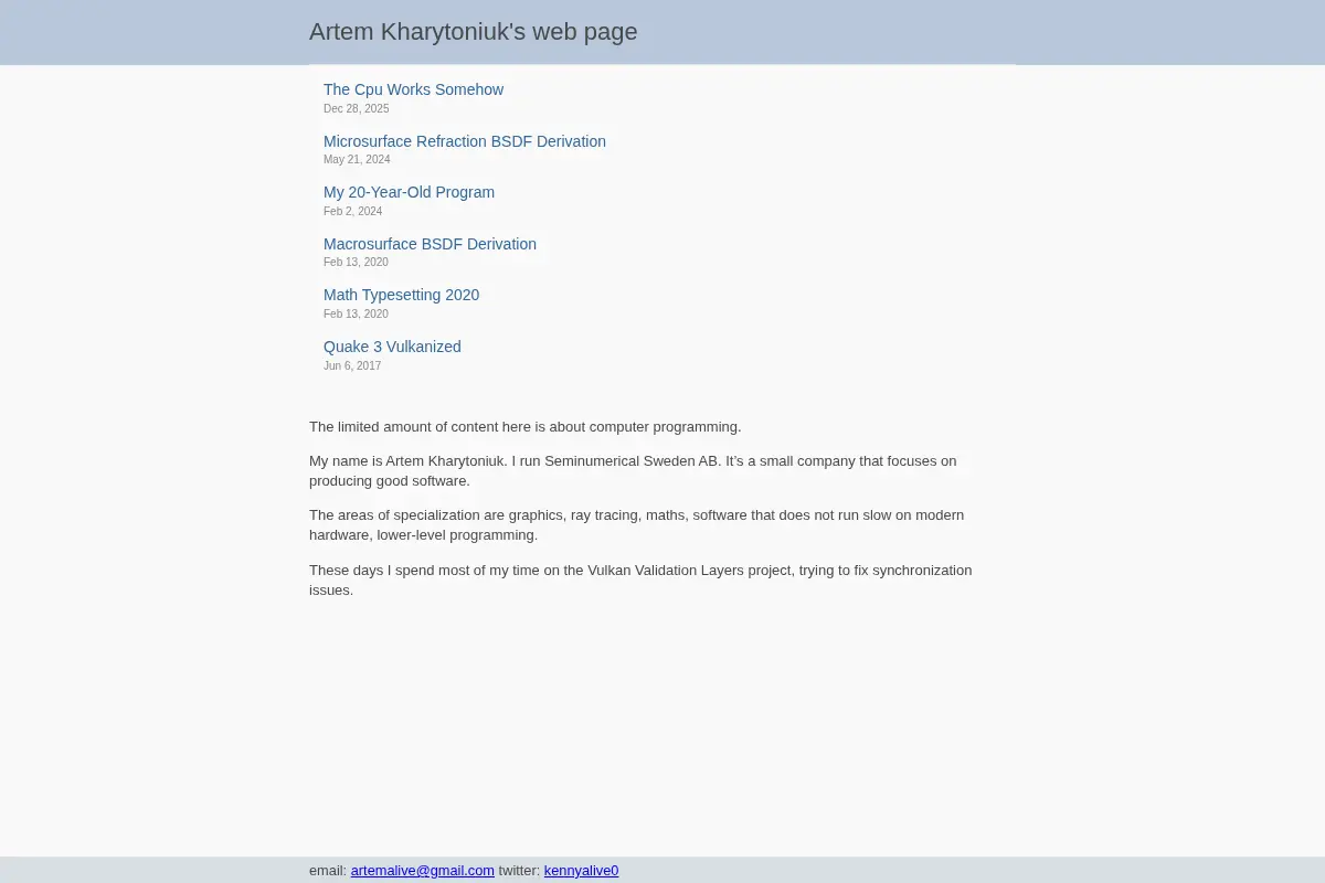 Artem Kharytoniuk's web page