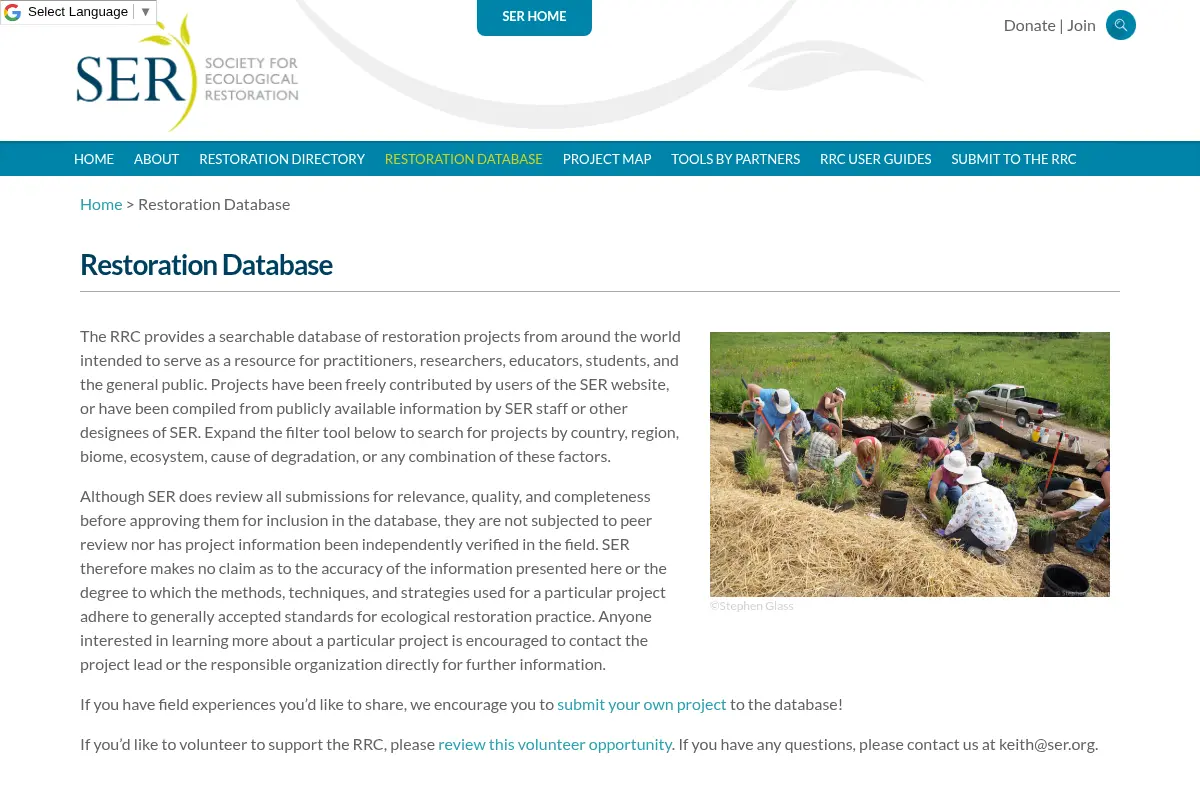 Restoration Resource Center Restoration Database