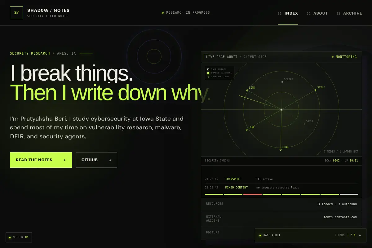 Shad0w / Notes