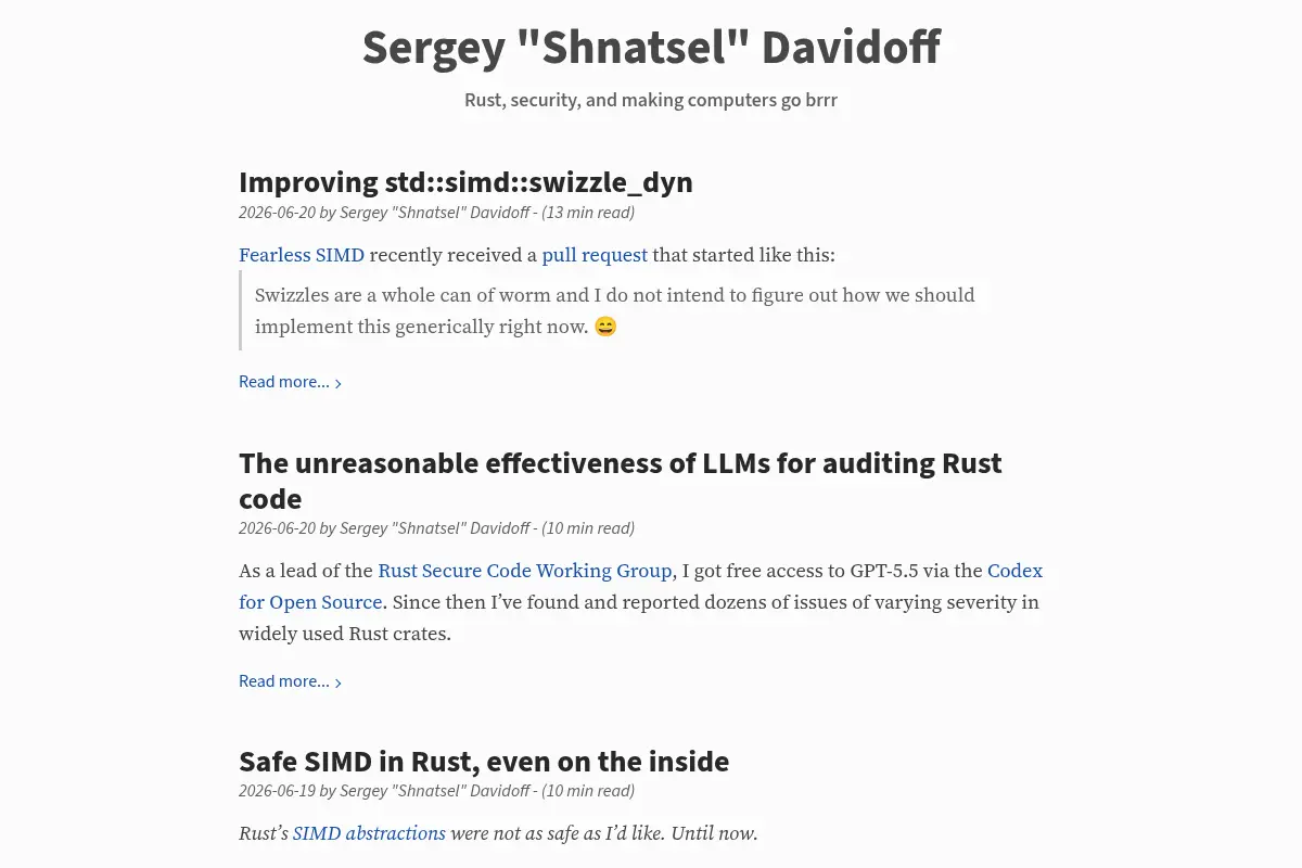 Sergey "Shnatsel" Davidoff | Rust, security, and making computers go brrr
