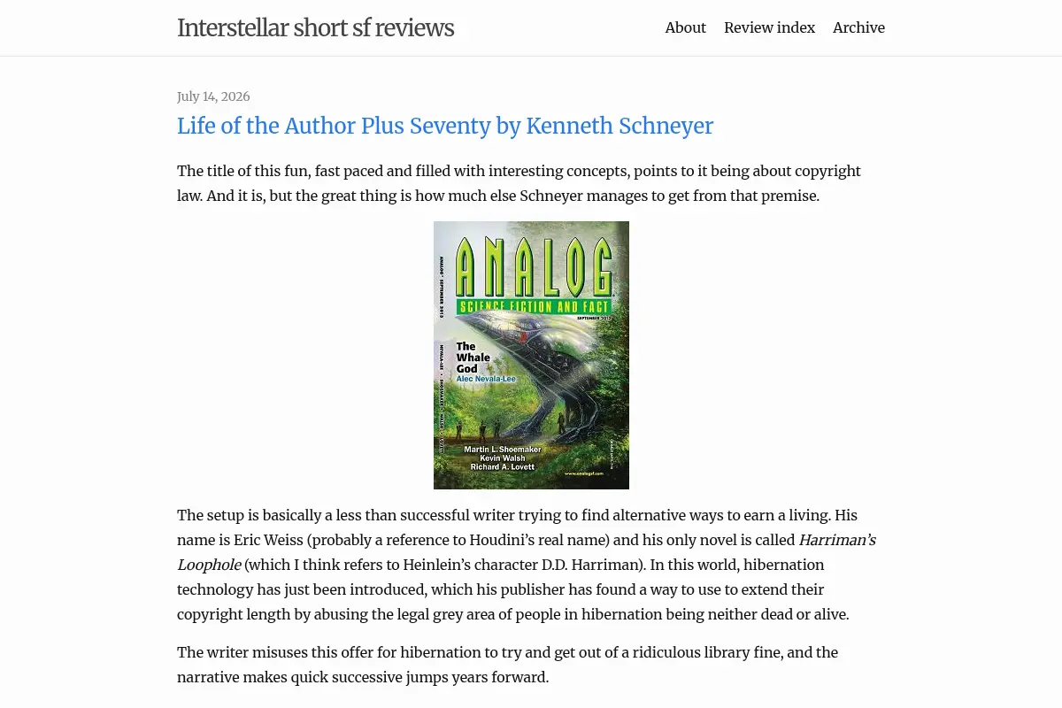 Interstellar short sf reviews
