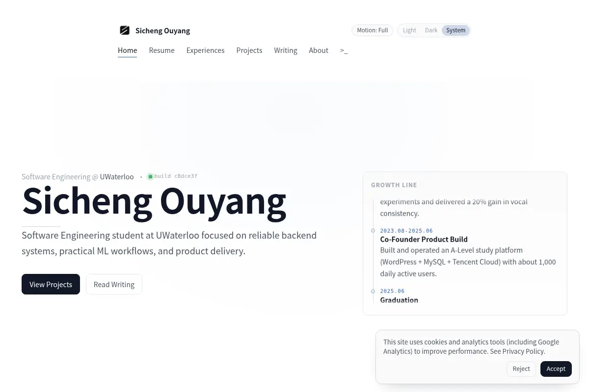 Sicheng Ouyang – Software Engineering Portfolio