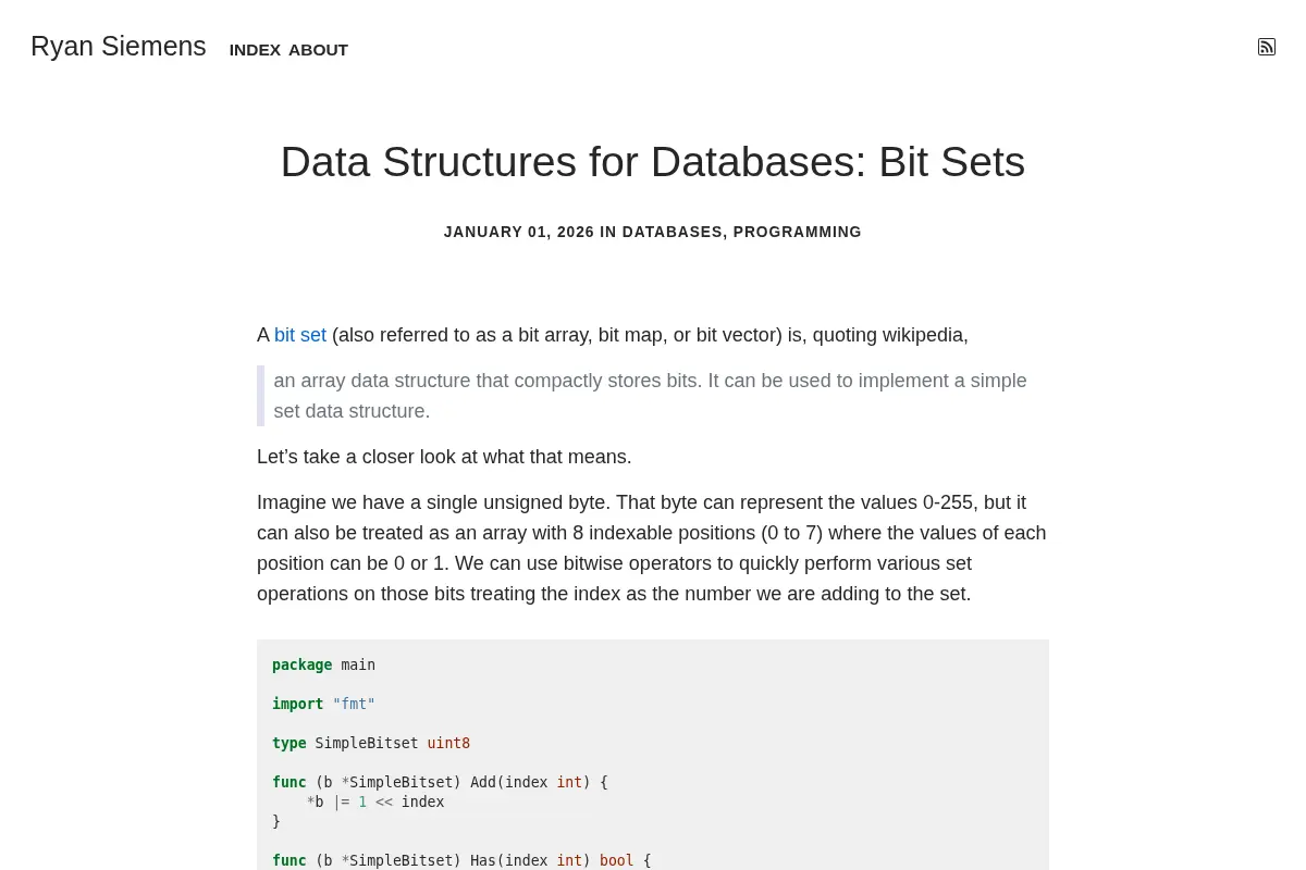 Data Structures for Databases: Bit Sets