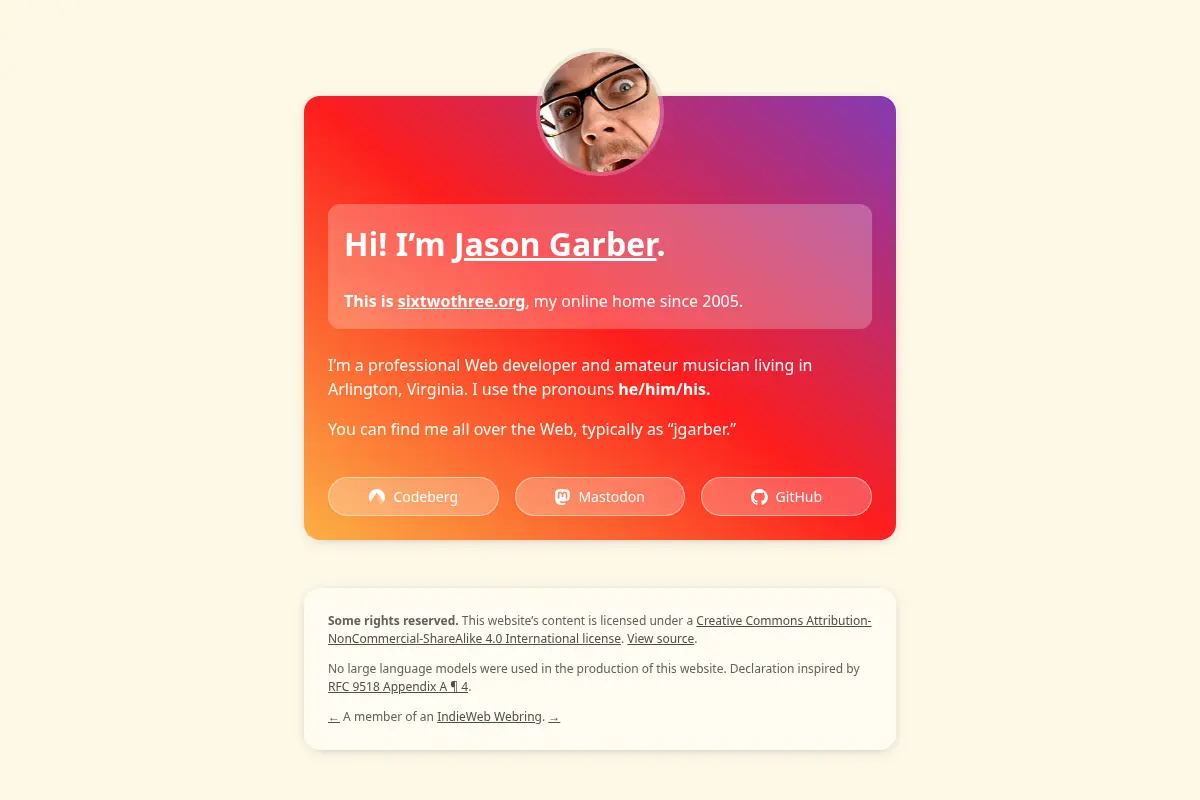 sixtwothree.org — Online home to Jason Garber, one of the Internet’s Jasons Garber.