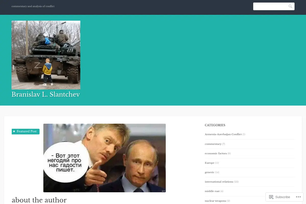 Branislav L. Slantchev – commentary and analysis of conflict