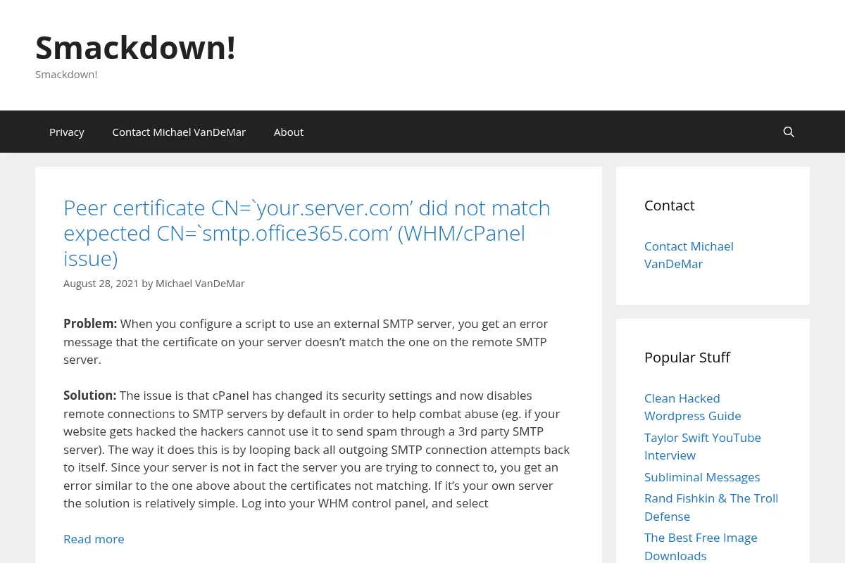 Smackdown - Personal Blog of Michael VanDeMar, Developer