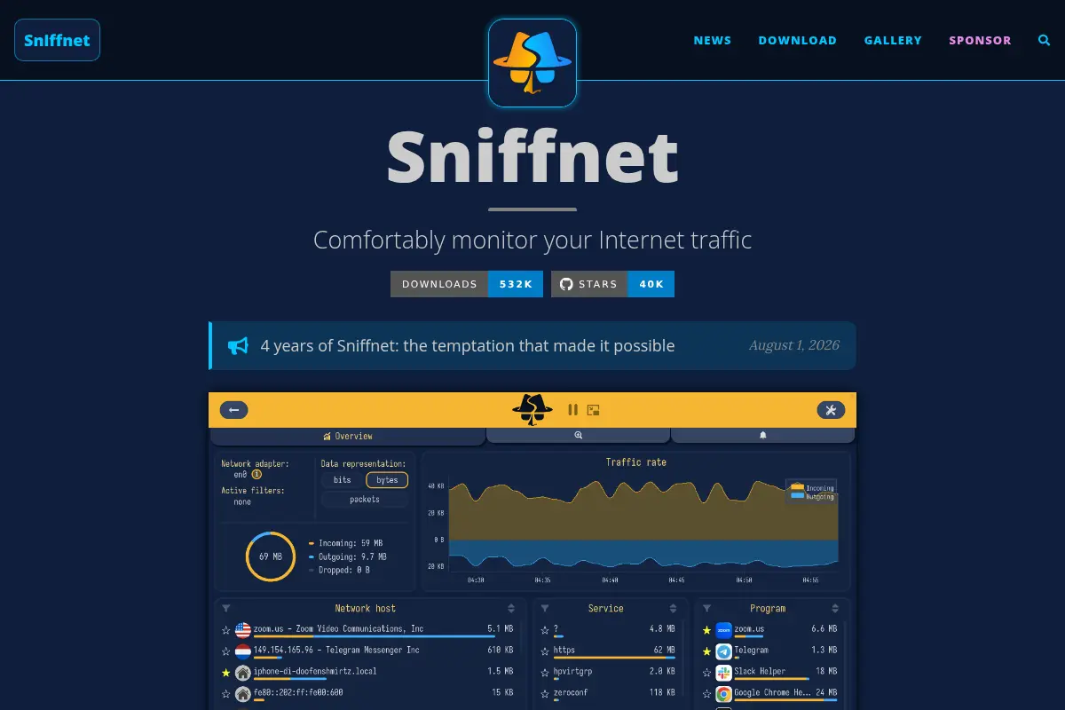 Sniffnet: network traffic monitor