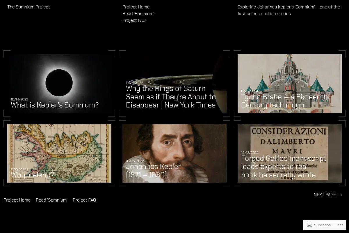 The Somnium Project – Exploring Johannes Kepler's 'Somnium' – one of the first science fiction stories